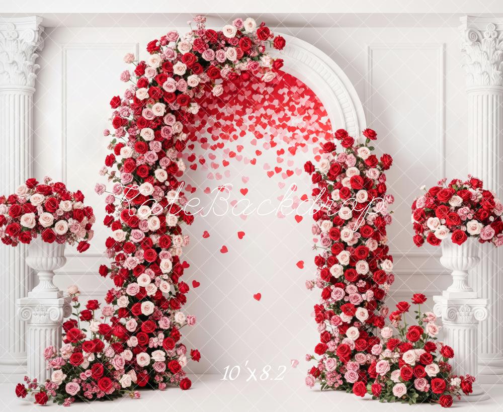 Kate Valentine's Day Flower Arch Red Pink Roses Heart Petals Backdrop Designed by Patty Roberts