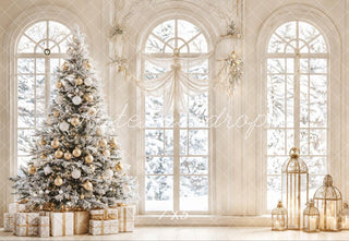 Kate White Christmas Tree Vintage Arch Window Printed Backdrop Designed by Emetselch