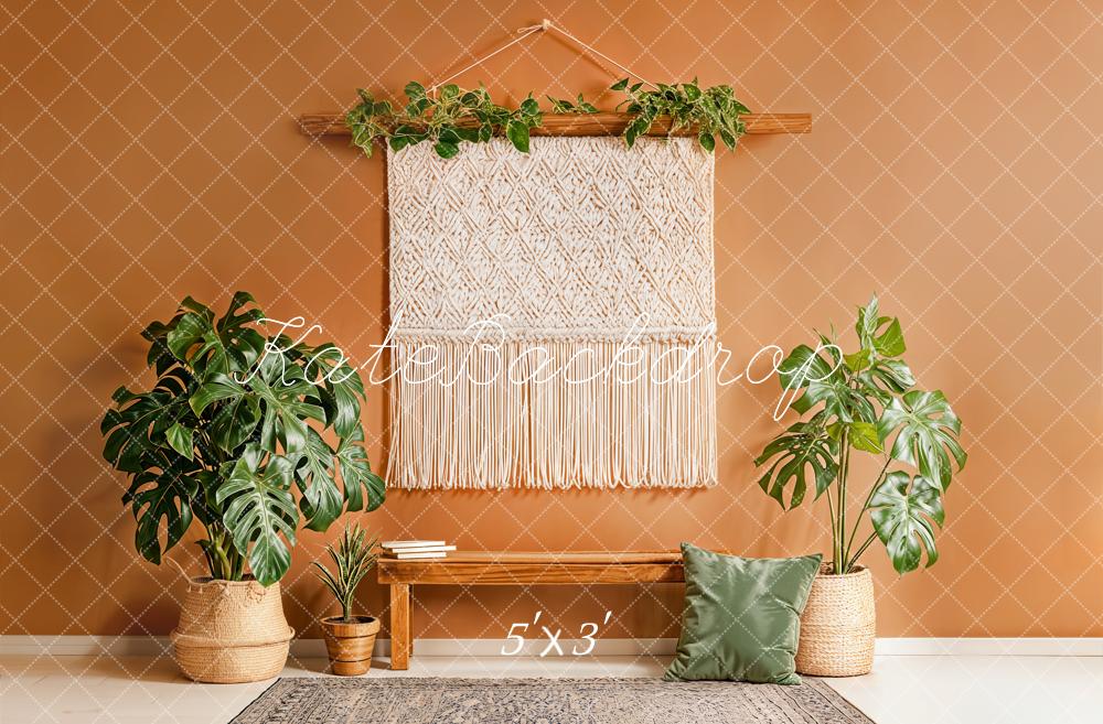 Kate Boho Macrame Wall Hanging and Green Plants Backdrop Designed by Emetselch
