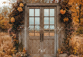 Kate Fall Flower Vintage Wooden Door Printed Backdrop Designed by Emetselch