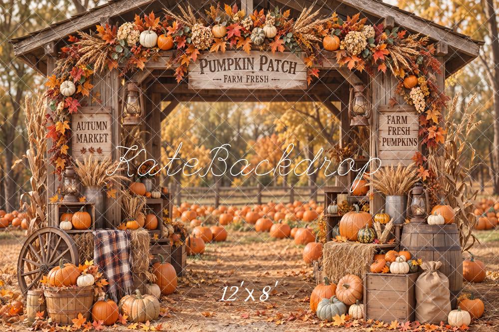 Kate Fall Pumpkin Patch Rustic Farm Arch Printed Backdrop Designed by Emetselch
