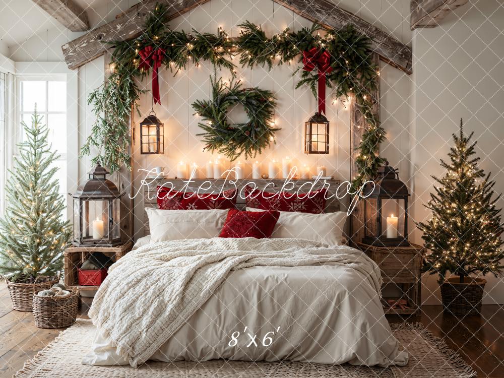 Kate Christmas Bedroom Cozy Garland Wreath Trees White Backdrop Designed by Emetselch