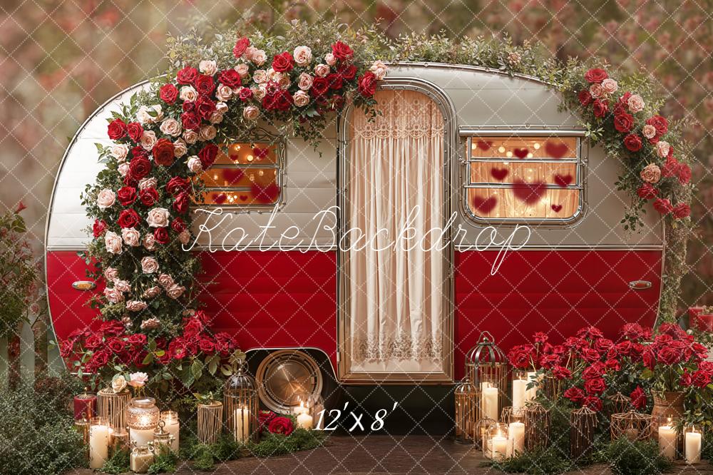 Kate Valentine's Day Red Camper Flower Arch Candles Backdrop Designed by Emetselch