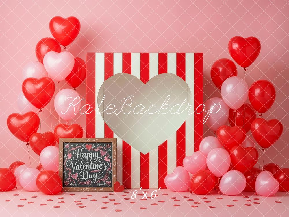 Kate Valentine's Day Heart Balloons Striped Booth Printed Backdrop Designed by Ashley Ward