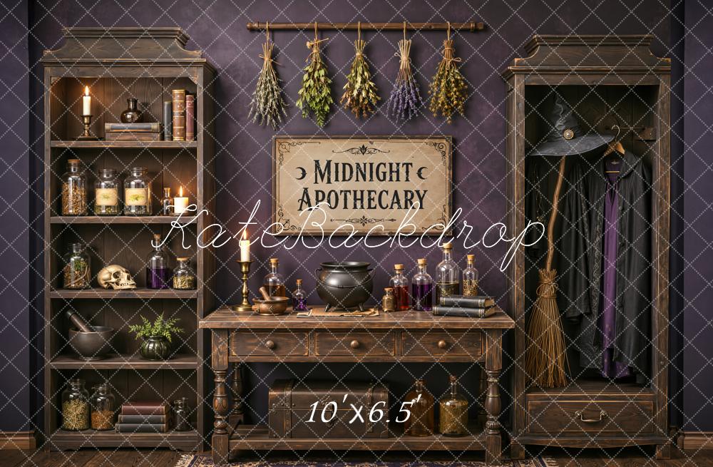 Kate Halloween Gothic Apothecary Cabinet Potion Bottles Printed Backdrop Designed by Emetselch