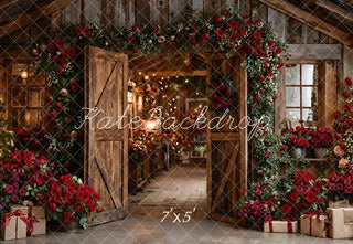 Kate Valentines Flower Rustic Barn Door Red Roses Gifts Printed Backdrop Designed by Emetselch