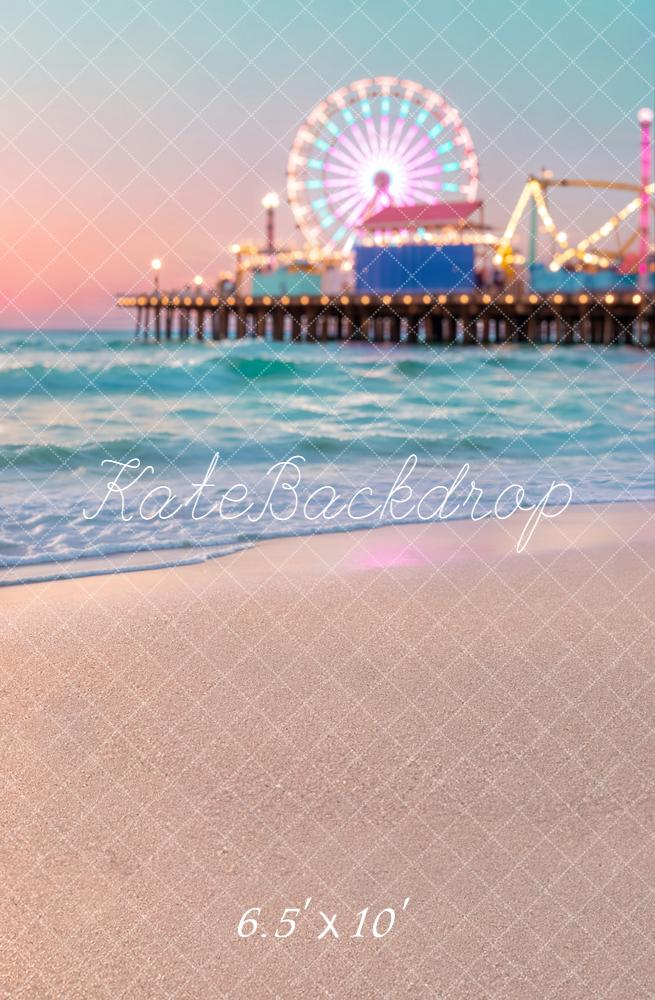 Kate Beach Ferris Wheel Pier Sunset Printed Backdrop Designed by Chain Photography
