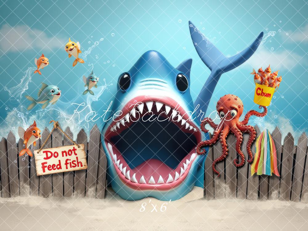 Kate Underwater Shark Ocean Cartoon Fish Octopus Kids Printed Backdrop Designed by Laura Bybee