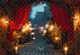 Kate Valentine Red Curtain Street Lights Printed Backdrop Designed by Emetselch