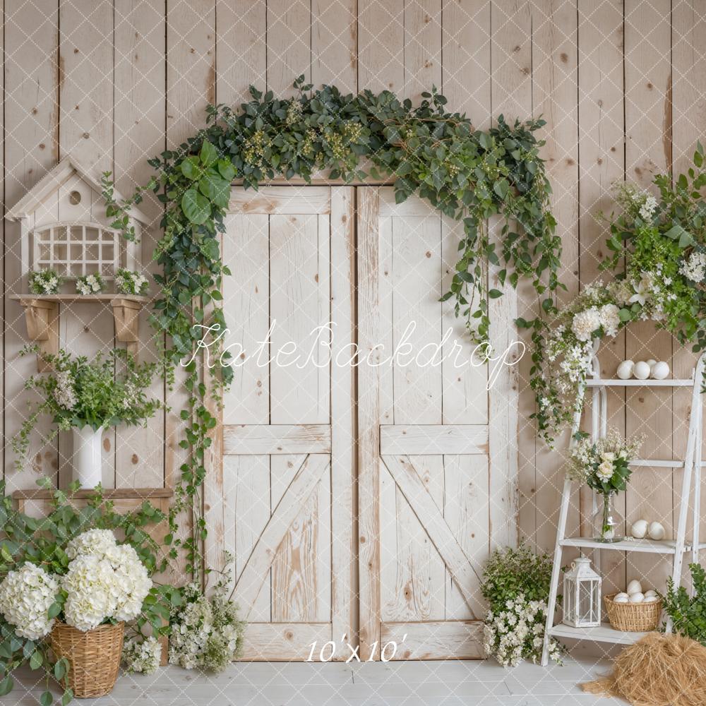TEST Kate Easter Rustic White Barn Door Flower Arch Ladder Greenery Backdrop Designed by Emetselch
