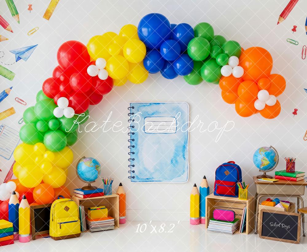 Kate Back to School Balloon Arch Classroom Supplies Backdrop Designed by Patty Roberts