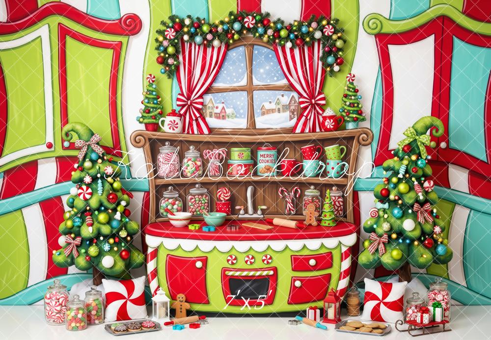 Kate Christmas Whimstical Candy Kitchen Trees Printed Backdrop Designed by Patty Roberts