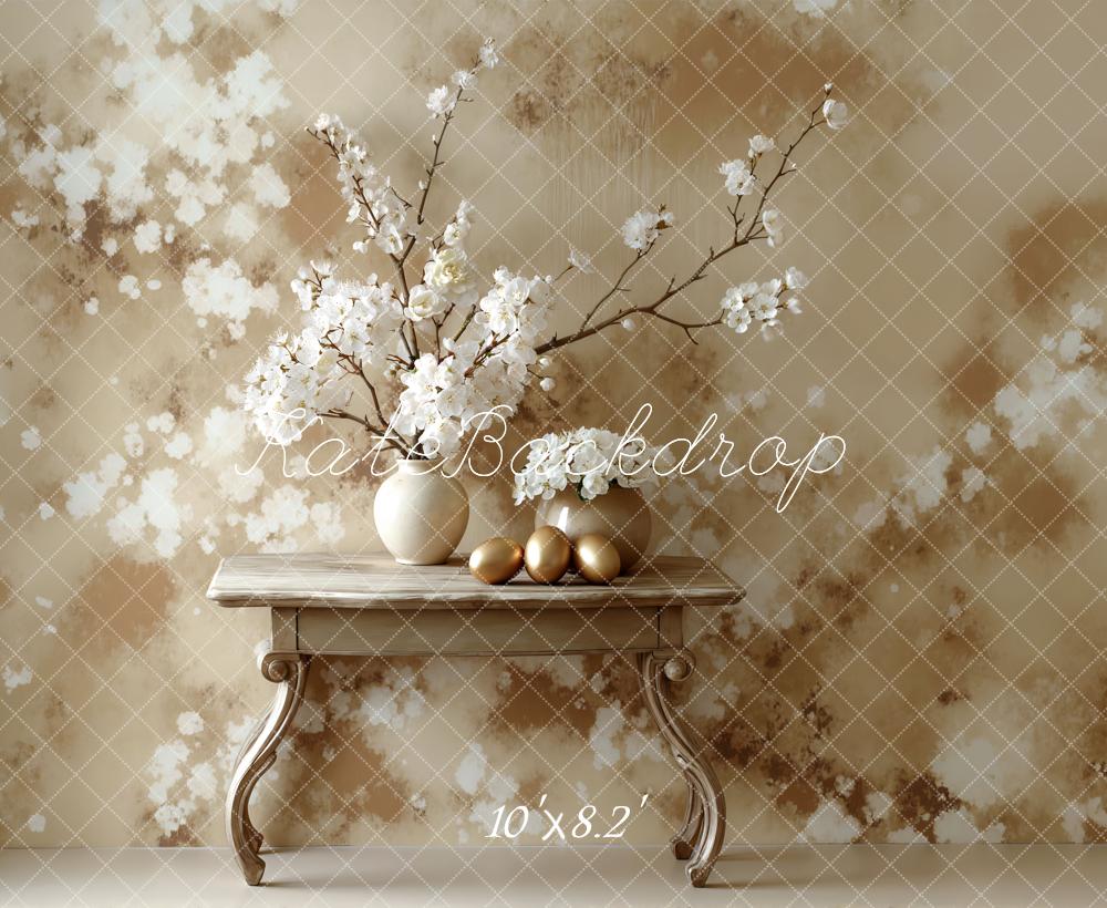 Kate Abstract Texture Beige Blossom Branch Table Printed Backdrop Designed by Mini MakeBelieve