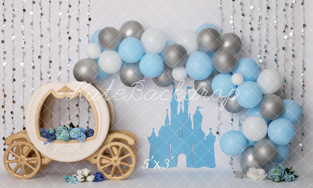 Kate Cake Smash Fairy Fantasy Blue Castle Balloon Carriage Backdrop Designed by Melissa King