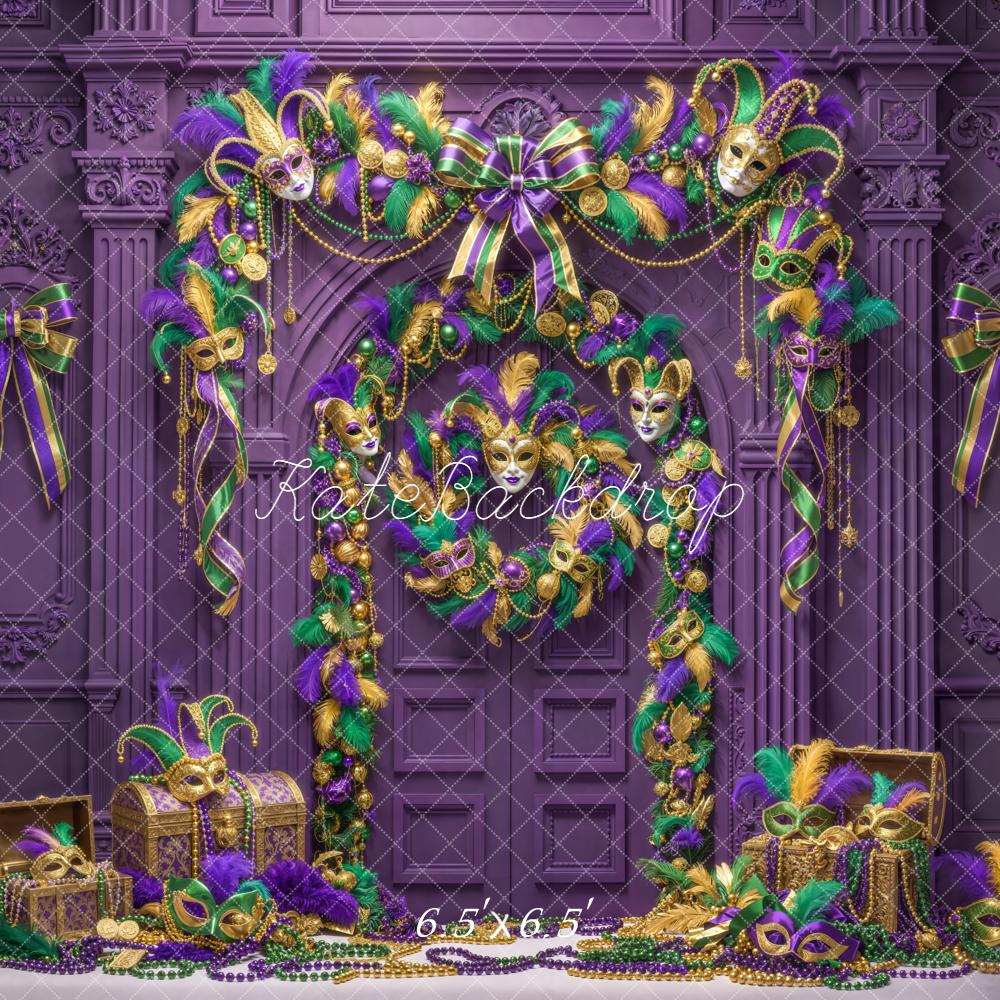 Kate Mardi Gras Mask Arch Beads Purple Wall Backdrop Designed by Emetselch
