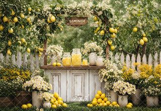 Kate Summer Lemonade Stand Lemons White Flowers Garden Printed Backdrop Designed by Emetselch