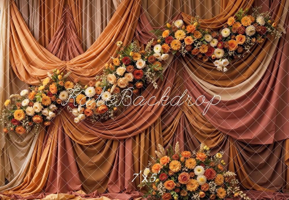 Kate Fall Floral Drapes Dark Orange Printed Backdrop Designed by Mini MakeBelieve
