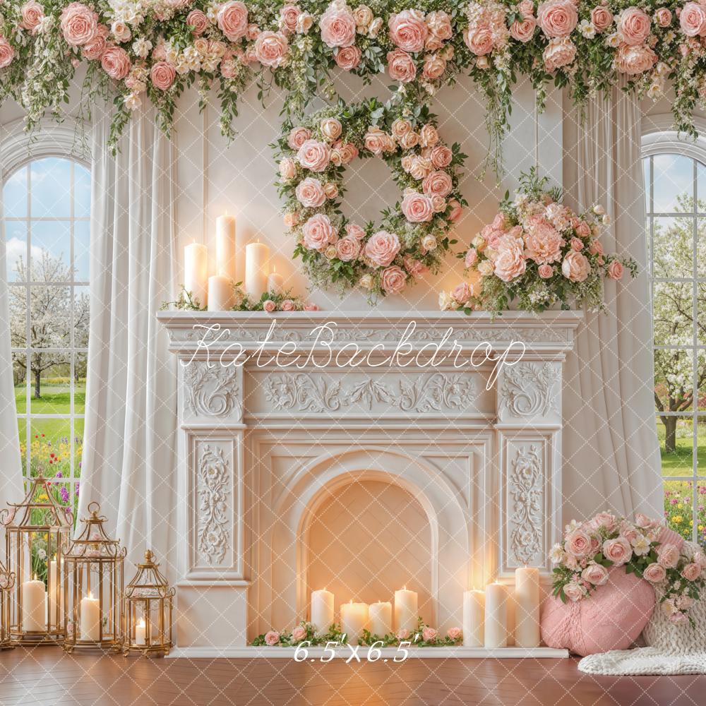 Kate Spring Pink Flower Arch Mantel Candles Window Backdrop Designed by Emetselch