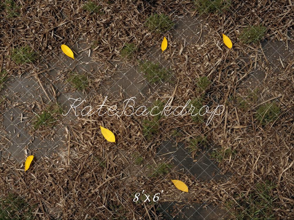 Kate Fall Yellow Leaves Mulch Ground Printed Backdrop Designed by Mini MakeBelieve