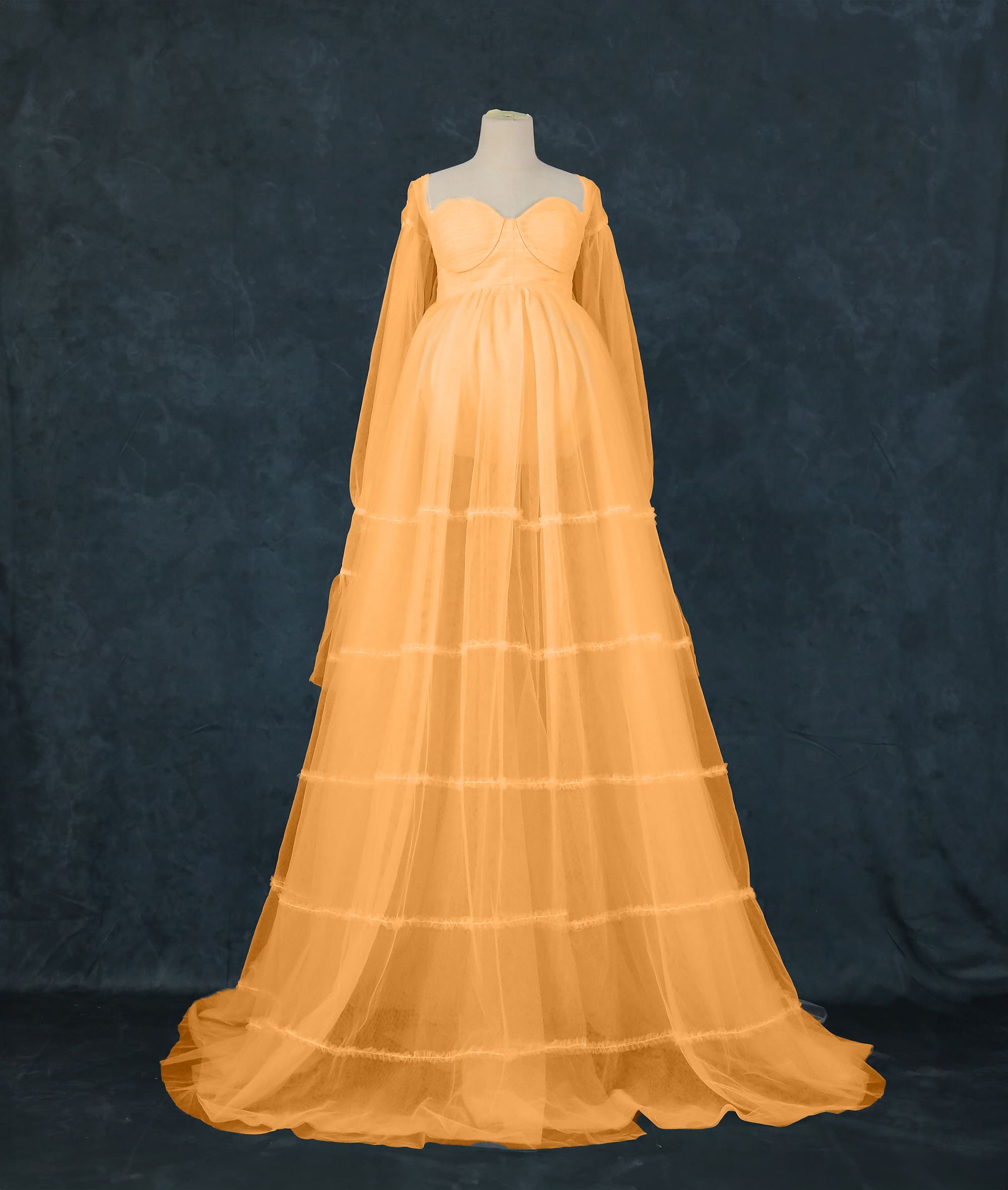 Kate Mesh High Waisted Long Sleeve Custom Maternity Photoshoot Gowns