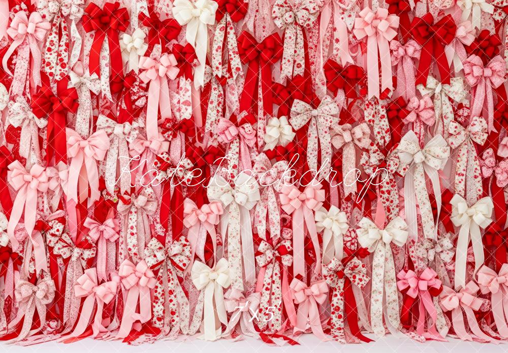 Kate Valentine's Day Red Pink White Floral Ribbon Bows Backdrop Design