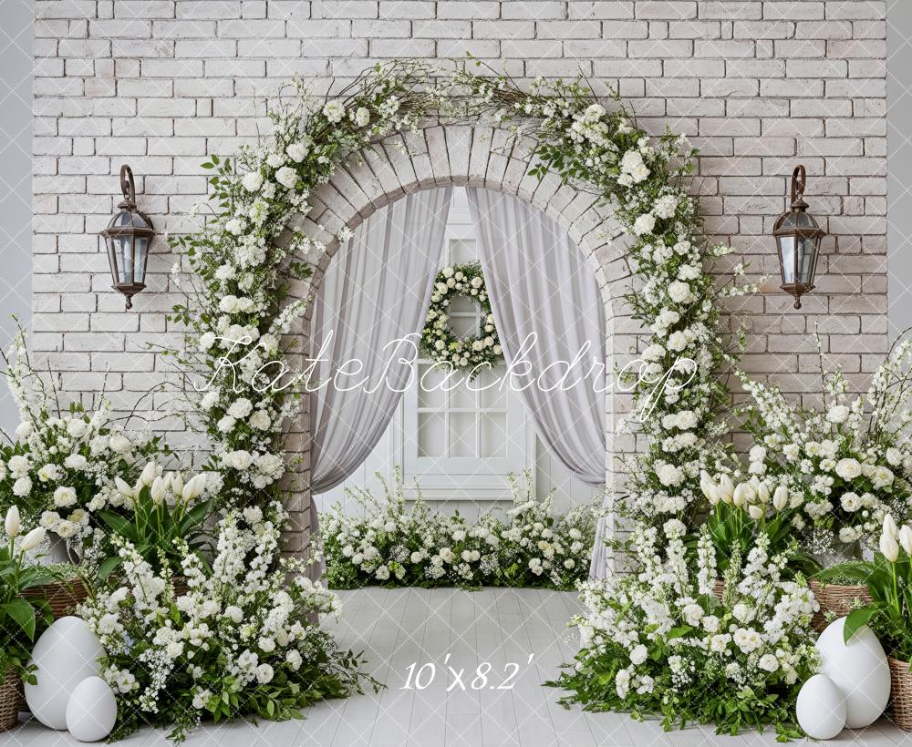 Kate Spring Flower Arch White Brick Wall Eggs Backdrop Designed by Patty Roberts