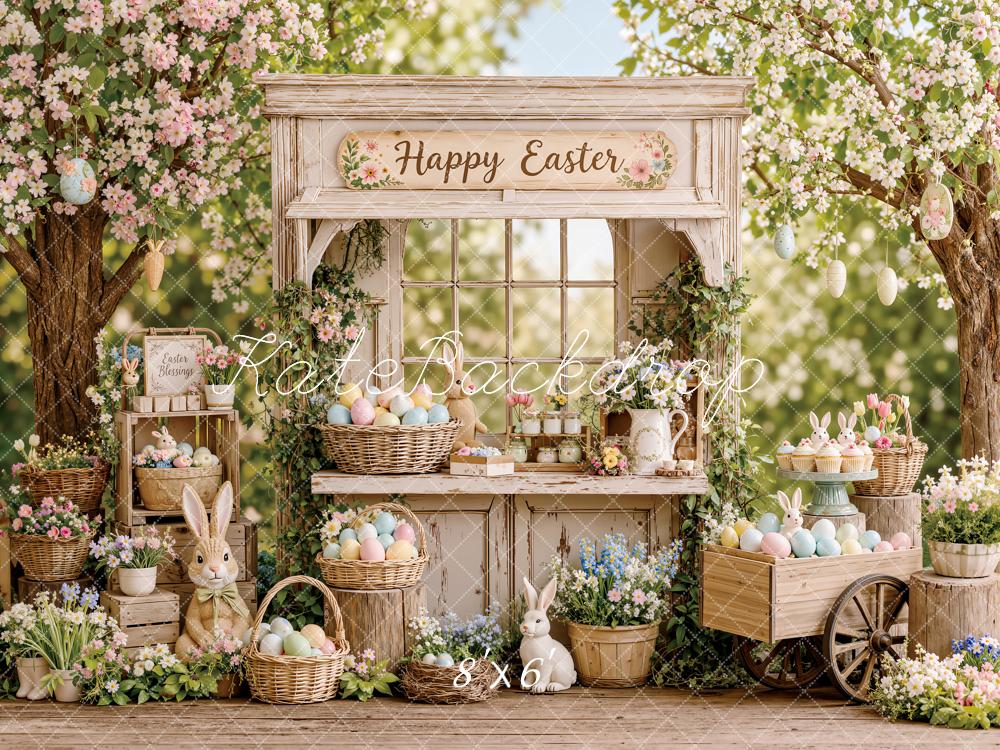 Kate Easter Bunny Flower Market Eggs Rustic Basket Printed Backdrop Designed by Emetselch