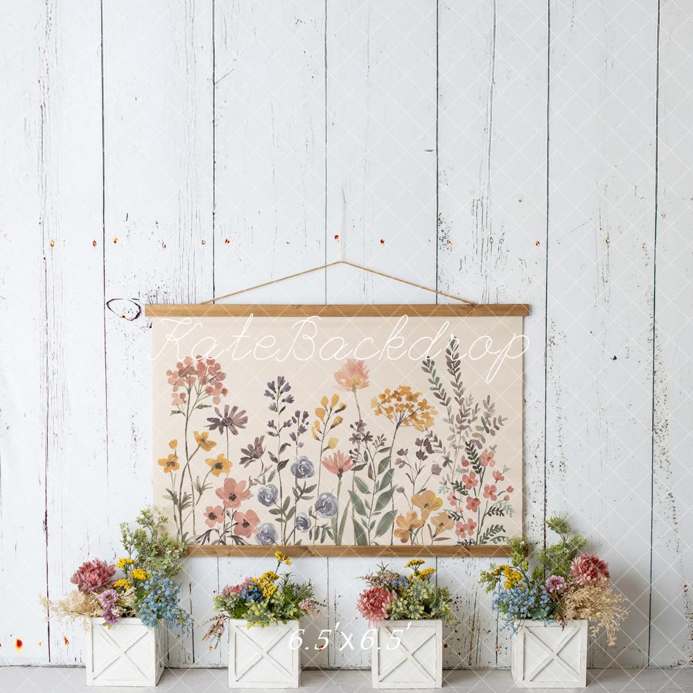 Kate Cake Smash Wildflower White Wood Printed Backdrop Designed by Mandy Ringe Photography