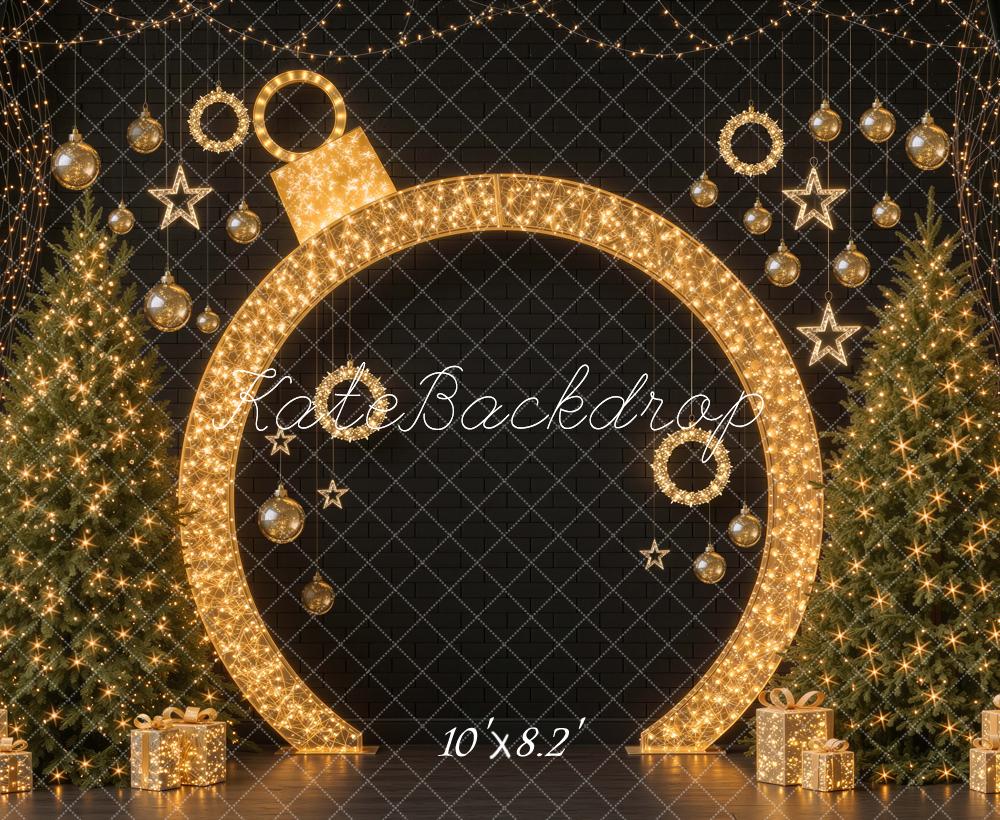 Kate Christmas Illuminated Ornament Black Wall Trees Stars Printed Backdrop Designed by Mini MakeBelieve