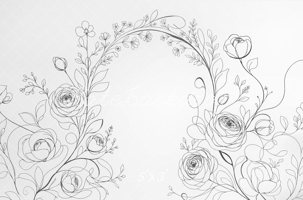 Kate Line Art White Flower Arch Printed Backdrop Designed by Mini MakeBelieve