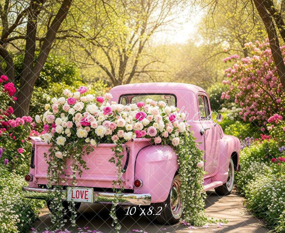 Kate Spring Pink Truck Flower Garden Backdrop Designed by Patty Roberts