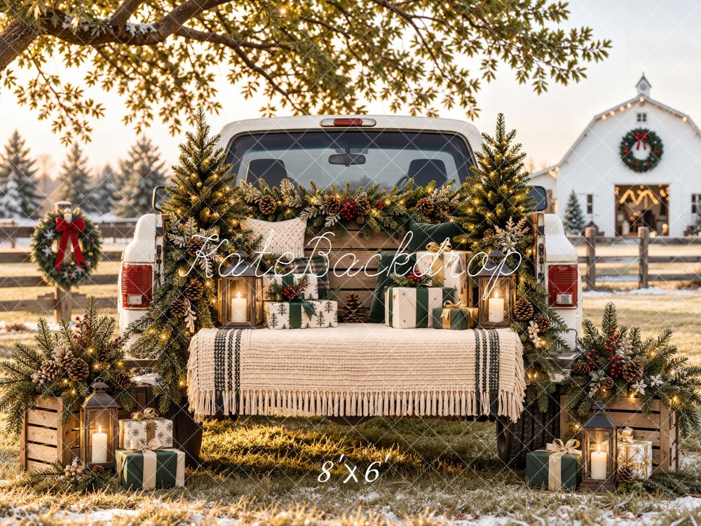 Kate Christmas Farm Vintage White Truck Gift Barn Printed Backdrop Designed by Emetselch