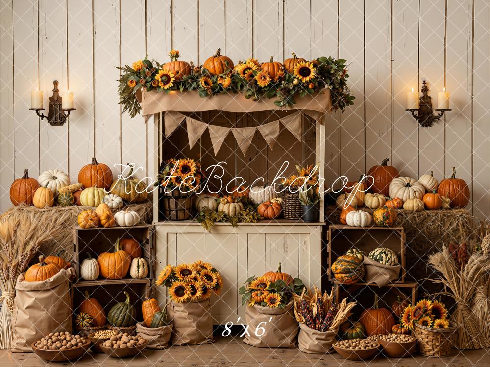 Kate Fall Pumpkin Sunflower Market Stand Printed Backdrop Designed by Emetselch