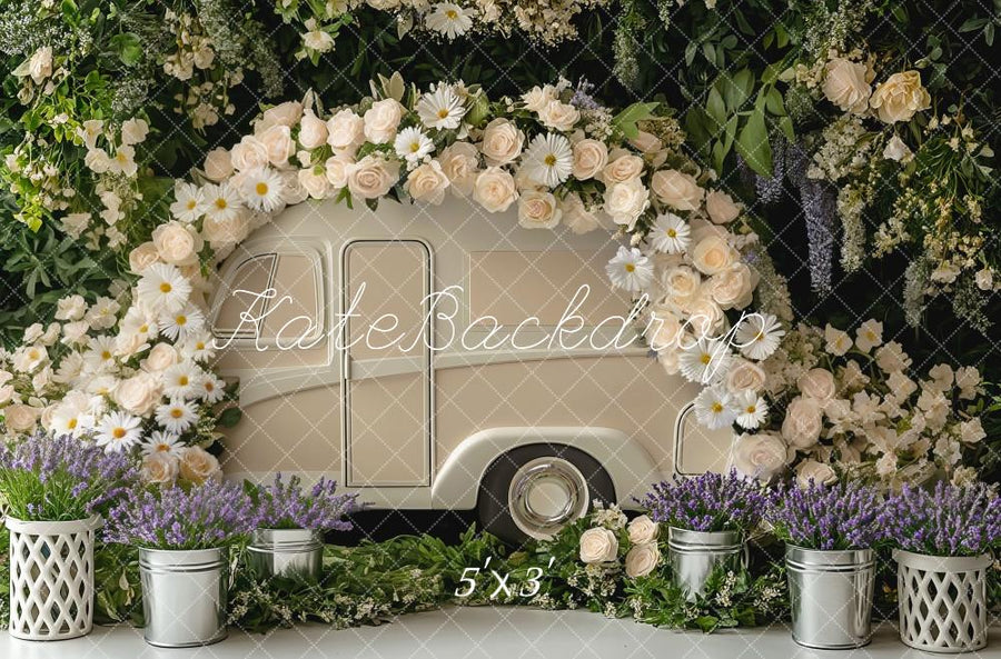 Vintage Camper Floral Garden Backdrop