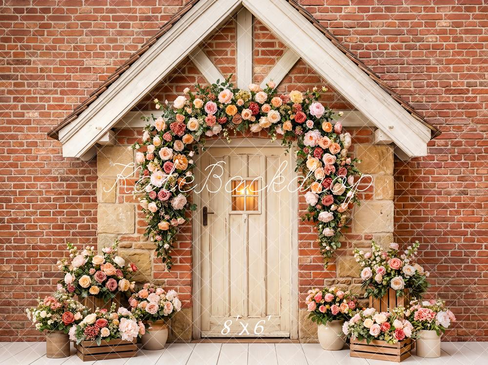 Kate Flower Arch Brick Wall Door Printed Backdrop Designed by Patty Roberts