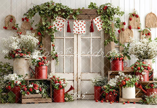 Kate Summer Strawberry Garland Rustic Window Watering Can Floral Crate Printed Backdrop Designed by Emetselch