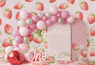 Kate Cake Smash Strawberry Balloon Arch Pink Panels Printed Backdrop Designed by Emetselch