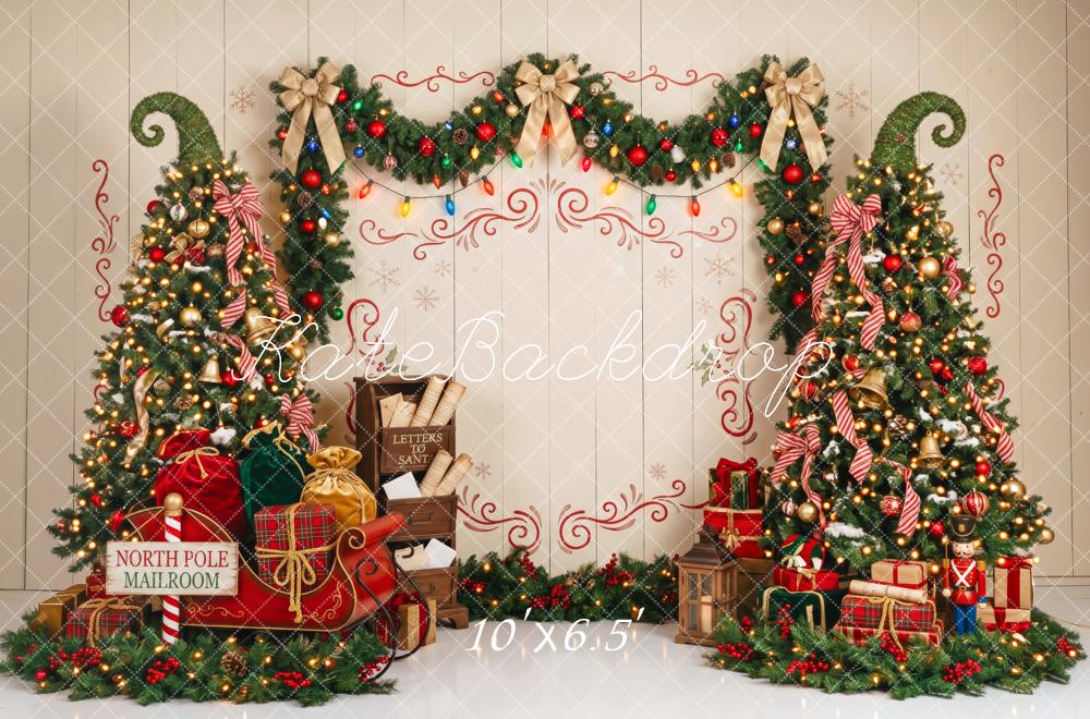 Kate Christmas Tree Fantasy Garland Sleigh Presents Printed Backdrop Designed by Patty Roberts