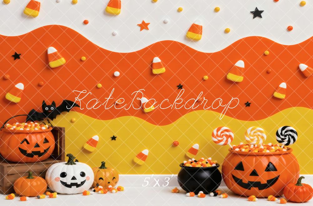 Kate Halloween Cute Candy Corn Pumpkins Jack-O-Lanterns Printed Backdrop Designed by Vertigo Productions