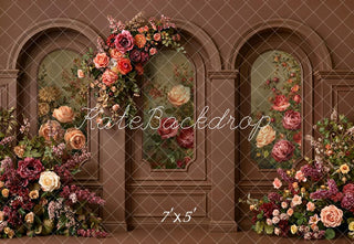 Kate Vintage Flower Arch Brown Wall Floral Printed Backdrop Designed by Emetselch