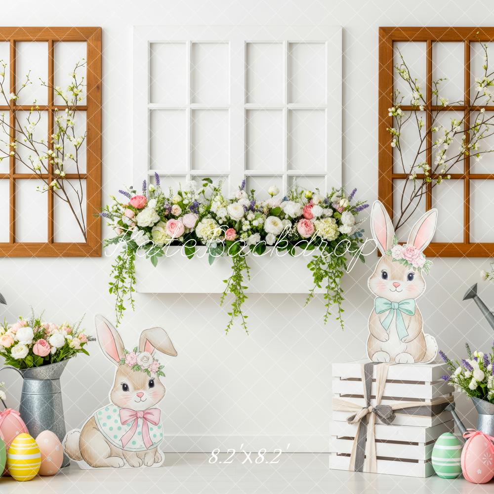 Kate Easter Bunny Flowers Eggs Watering Can Window Backdrop Designed by Patty Roberts