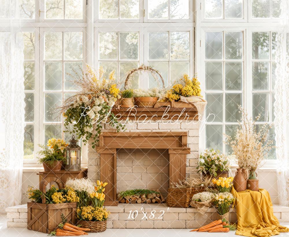 Kate Spring Easter Yellow Flowers Fireplace Window Sunlight Backdrop Designed by Emetselch