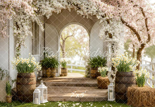 Kate Spring Flower Arch Spring Porch Barrels Daffodils Printed Backdrop Designed by Emetselch