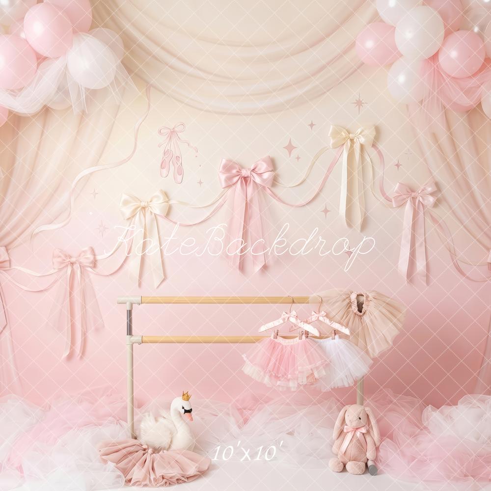 Kate Cake Smash Ballet Princess Pink Balloons Bows Tulle Swan Printed Backdrop Designed by Patty Roberts