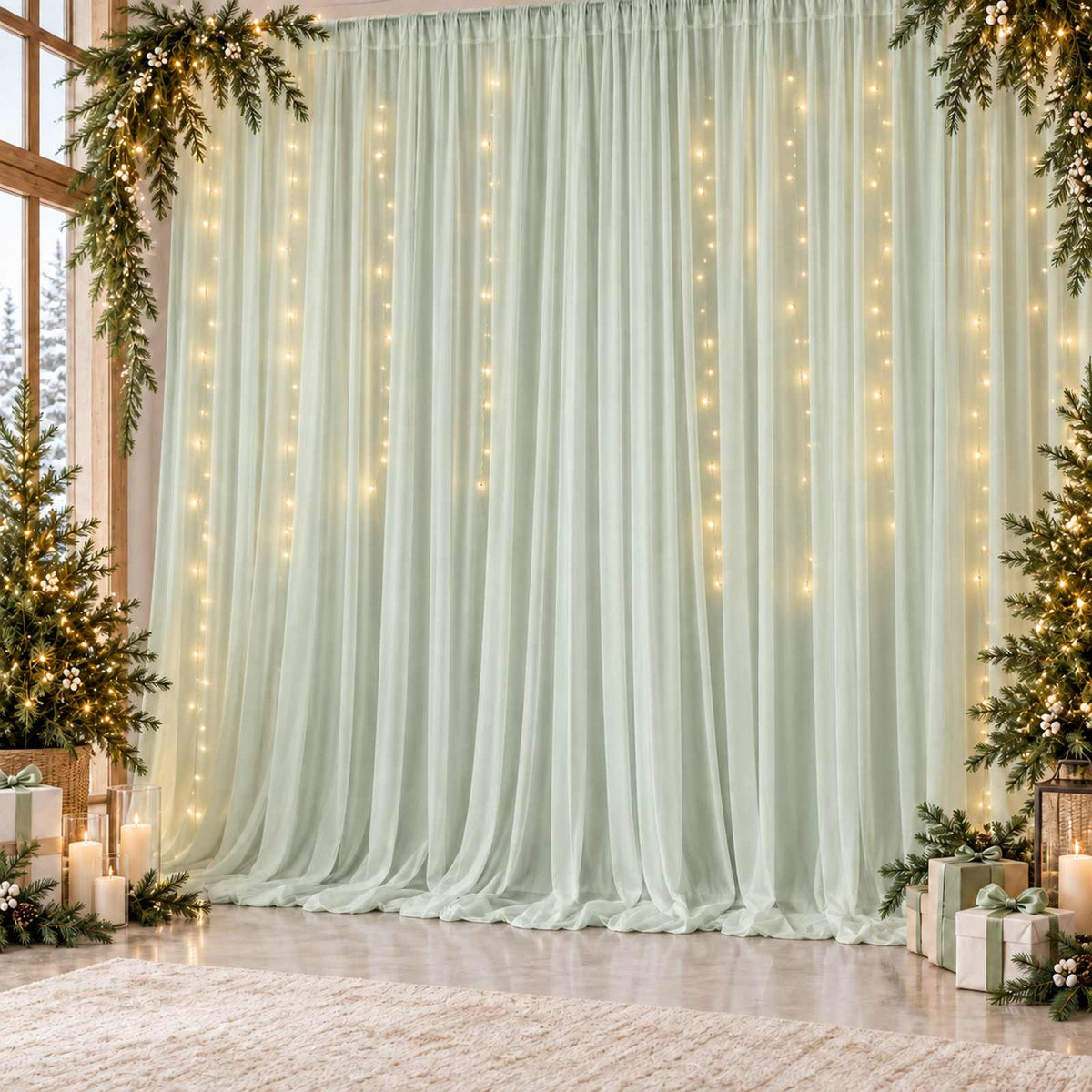 Kate Sage Green 5x15ft Ethereal Soft Veil Drapery – Semi-Sheer Flowing Fabric for Photography & Event Styling