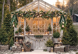 Kate Christmas Vintage Greenhouse Garland Pine Trees Printed Backdrop Designed by Emetselch
