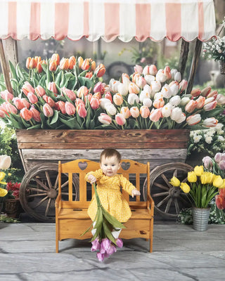 Kate Spring Tulips Flower Cart Printed Backdrop Designed by Emetselch