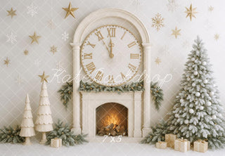 Kerstboom Klok Haard Witte Foto Achtergrond Designed by Patty Roberts