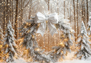 Kate Christmas Wreath Snowy Forest Printed Backdrop Designed by Emetselch