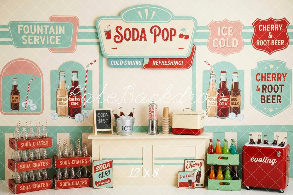 Kate Retro Soda Shop Crates Bottles Cherry Root Beer Printed Backdrop Designed by Patty Roberts